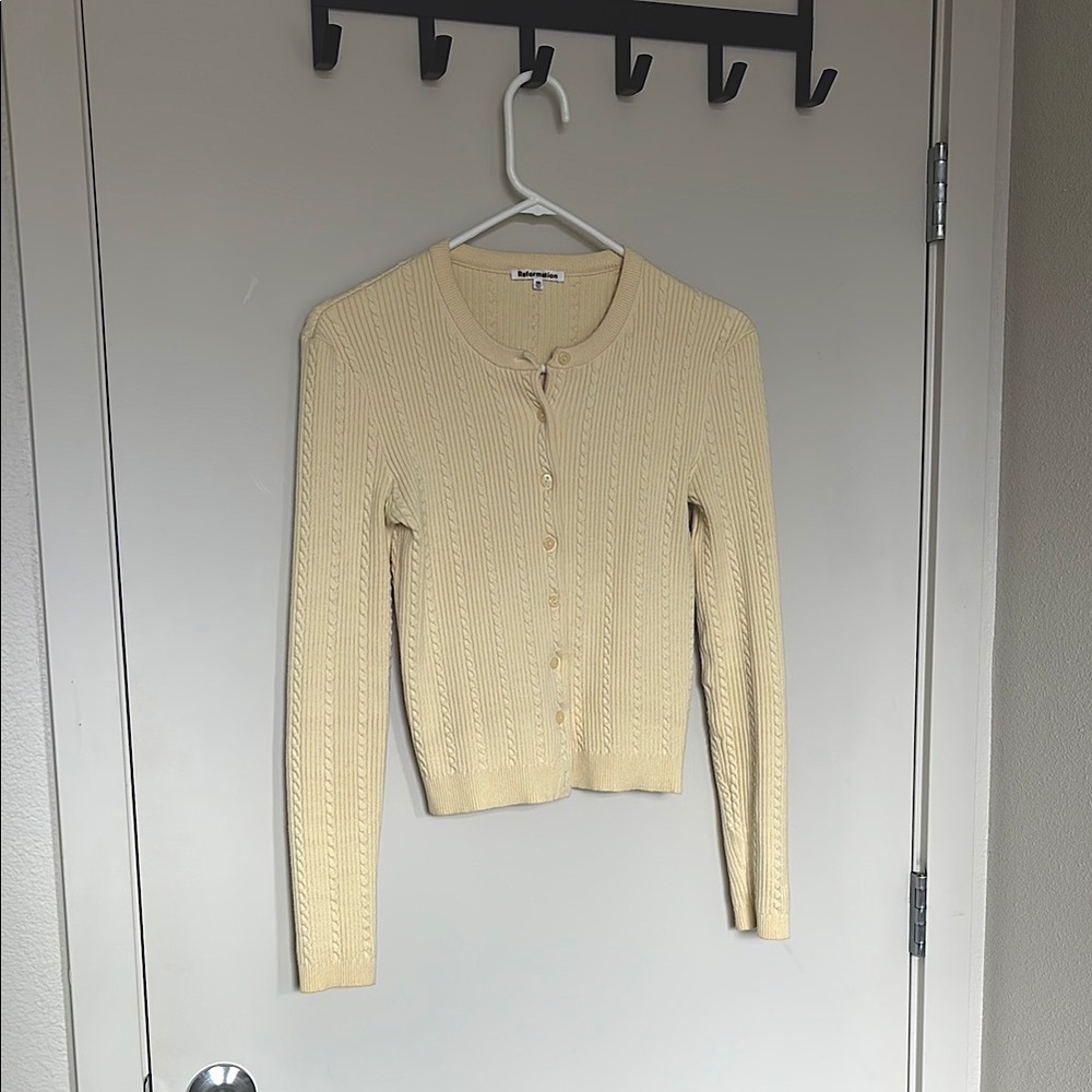 Reformation Yellow Natalie Cable Stitch Cardigan